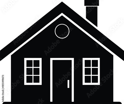 Minimalist black house silhouette vector with chimney and windows