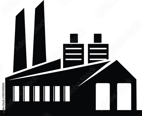 Black factory silhouette with tall smokestacks and industrial building