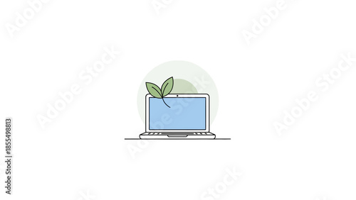 Laptop with a green leaf symbolizing eco-friendly technology.