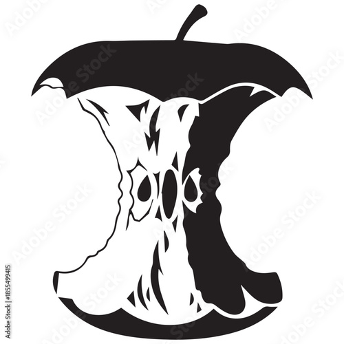 Stylized black and white illustration of a rotten apple