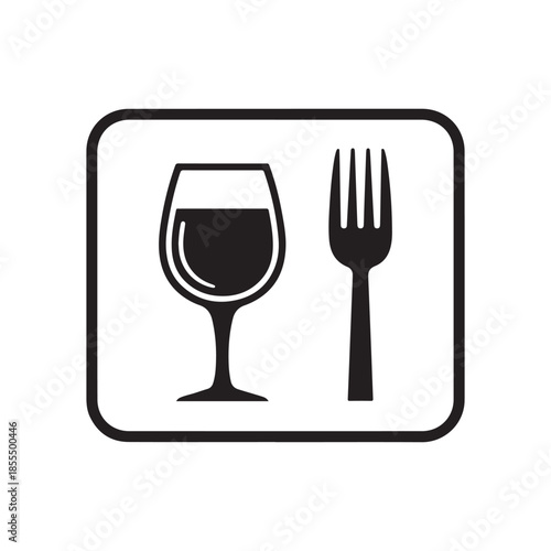 Wine Glass and Fork Icon for Dining or Restaurant