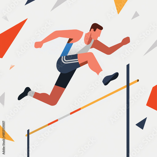 Illustration Of A Male High Jumper In The Air While Attempting To Jump Over A Bar Vector Design Template