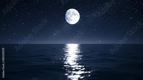 Moon Shining Over Ocean Water at Night With Starry Sky