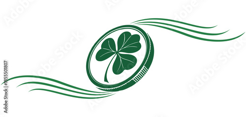 Vector silhouette illustration of green clover leaves in coin isolated on transparent background