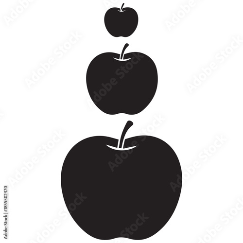 Three black apples stacked vertically in a minimalist design