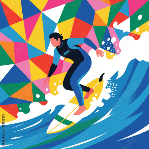 Illustration Of A Surfer Conquering The Waves Vector Design Template