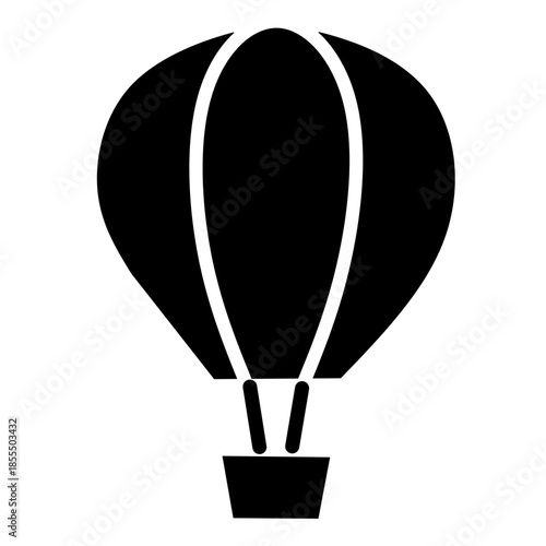 Black Solid Hot Air Balloon Icon for Travel and Adventure