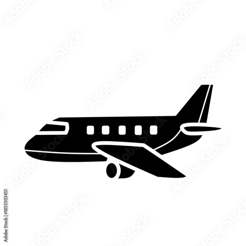 Black Solid Airplane Icon for Air Travel and Aviation