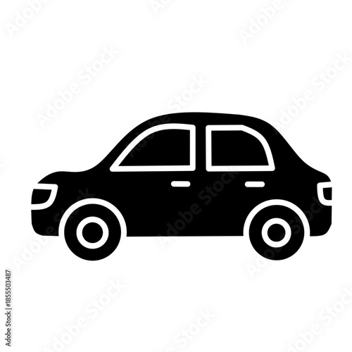 Black Solid Car Icon for Transportation and Mobility