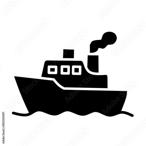 Black Solid Ship Boat Icon for Marine Transportation