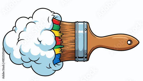 Colorful paintbrush with vibrant bristles and paint splatter.