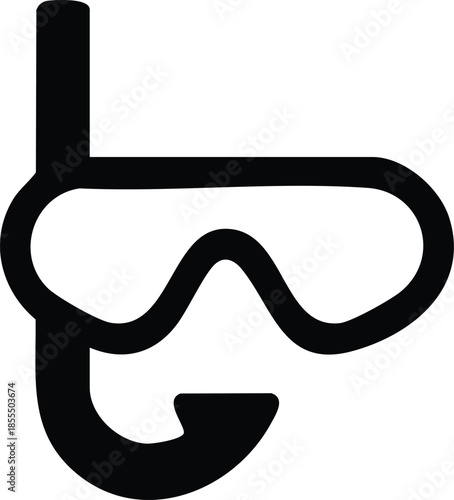 Scuba Diving Mask and Snorkel Icon, Underwater Exploration Gear Illustration, Minimalist Snorkeling Equipment Symbol, silhouette, illustration, vector