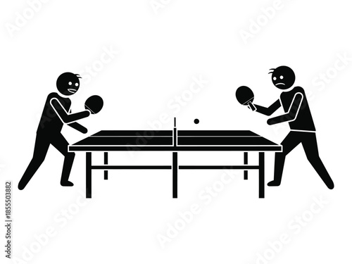 Two stick figures engaged in a tense table tennis match showing competition and focus