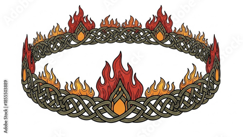 Fiery Celtic knot crown ornate metal diadem with flames fantasy royal symbol for game or illustratio