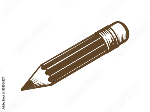 A detailed illustration of a classic brown pencil with a visible eraser tip and sharpened point