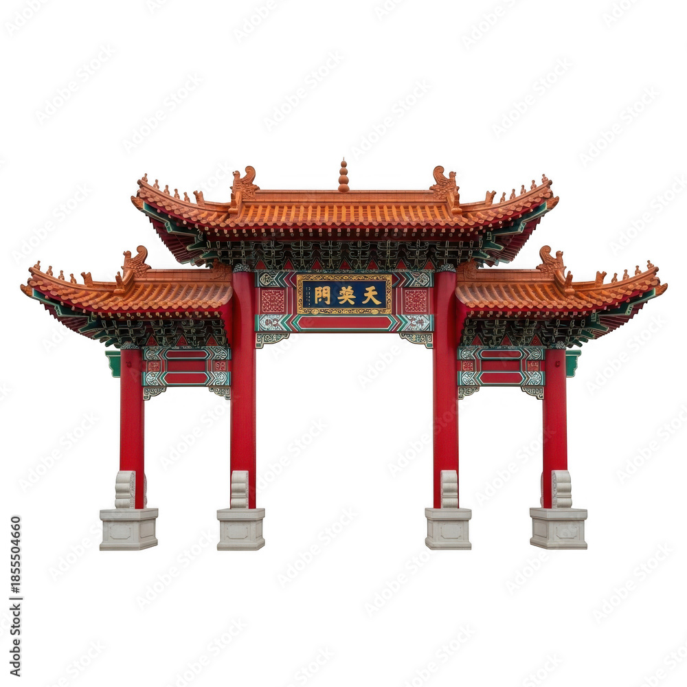 Fototapeta premium Ornate chinese gate isolated on transparent background