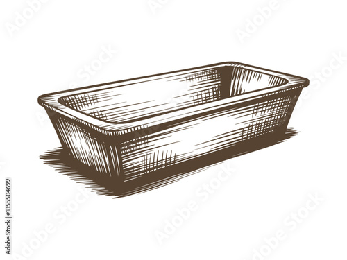 An empty rectangular woven basket illustration sketched with detailed lines and a shaded base