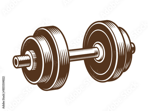 Vintage style illustration of a barbell with circular weights fitness and strength training equipment