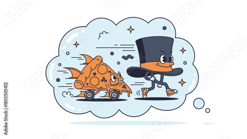 A cartoon character with a top hat daydreaming about a car.