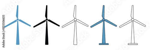 Wind turbine vector silhouettes featuring windmill icons and alternative energy symbols, designed in clean editable stroke style for renewable energy illustrations, environmental projects, and sustain