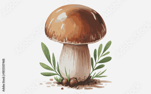 "Watercolor Illustration of a Boletus Edible Mushroom"Print