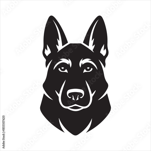 German Shepherd dog face black and white, German Shepherd dog breed head vector illustration.