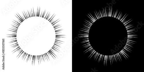 Dynamic abstract spiral sound wave rhythm lines. Circular spiral sound wave rhythm of lines. Circular futuristic abstract lines, black and white background.	