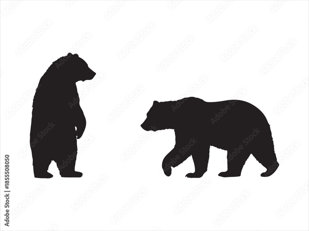 Fototapeta premium Black bear silhouette vector illustration walking bears and standing wildlife animal, Polar Bear Icon silhouette Set.
