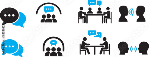 Communication Icons Set – Discussion and Speech Bubble Vector Illustration
