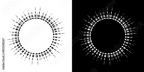 Dynamic abstract spiral sound wave rhythm lines. Circular spiral sound wave rhythm of lines. Circular futuristic abstract lines, black and white background.	