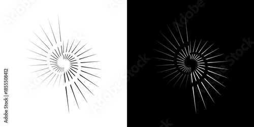 Dynamic abstract spiral sound wave rhythm lines. Circular spiral sound wave rhythm of lines. Circular futuristic abstract lines, black and white background.	
