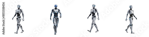 Set of Modern Robot Walking, Oil Paint Style, Isolated on Transparent Background, PNG