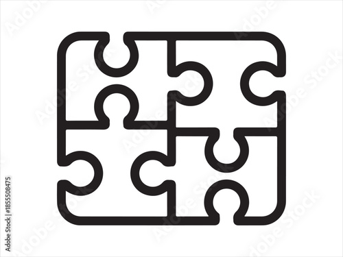 Puzzle Piece Outline, Simple black and white outline of a single puzzle piece vector illustration