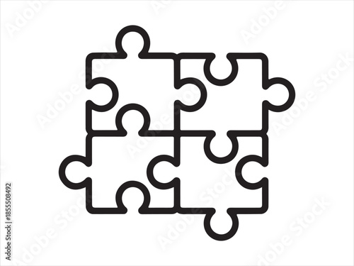 Puzzle Piece Outline, Simple black and white outline of a single puzzle piece vector illustration