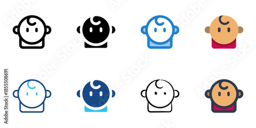 Baby icons set multiple style collection. Editable stroke 
