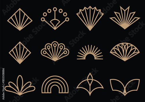 elegant art deco Gatsby palmette vector set with vintage 1920s fashion design trends featuring floral lotus ornaments for luxury branding and retro wedding invitations.