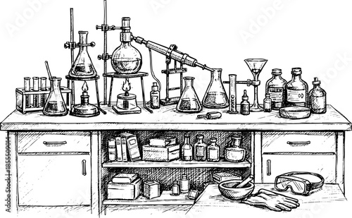 chemistry lab equipments sketch 