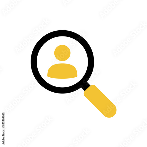 Simple and clean vector graphic illustrating a user search concept, ideal for finding profiles, job applicants, or identifying individuals within a system