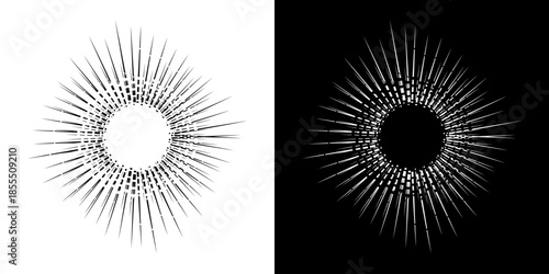 Dynamic abstract spiral sound wave rhythm lines. Circular spiral sound wave rhythm of lines. Circular futuristic abstract lines, black and white background.	