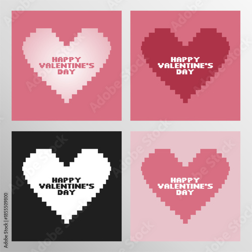 Set of Red Pixel Art Heart Icon for Valentine's Day. Y2K Aesthetic Pixel Heart Sticker Design. Vector Illustration