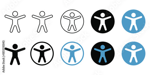 Accessibility icon set featuring universal access symbols, designed for blind and visually impaired users, web navigation, digital applications, and inclusive user interface design
