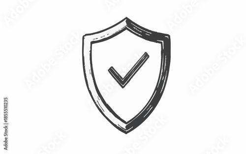 Hand-Drawn Sketchy Security Shield with Check Mark IconPrint