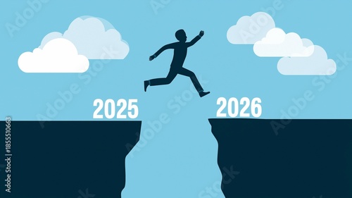 Businessman Jumping from 2025 to 2026 Concept