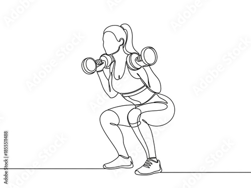 woman squatting with dumbbells, line art clip art preview