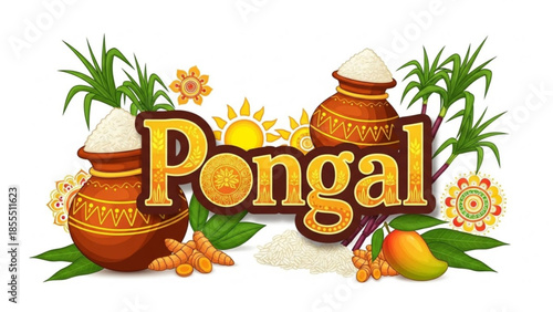 Pongal festival celebration traditional pot with rice and sugarcane harvest concept Indian culture i