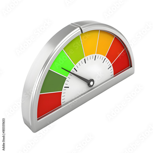 Performance and Risk Indicator Gauge 3D Rendering on White Background on transparent background