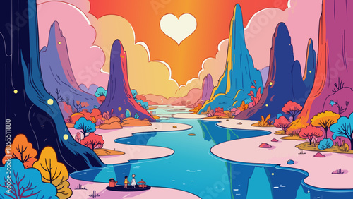 Surreal Vector Art of Love Flowing as an Abstract River