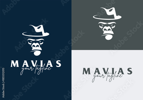 Gorilla Mascot Logo with Hat Cowboy Hat Vector Illustration
