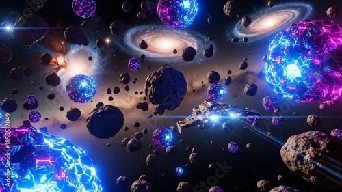 Abstract blue fractal background with glowing circles and festive light patterns