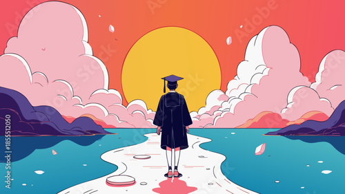 Vector Art Graduate Looking Towards Bright Future on Minimalist Path